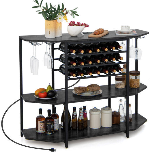 3-Tier Wine Bar Cabinet with Storage Shelves-Brown