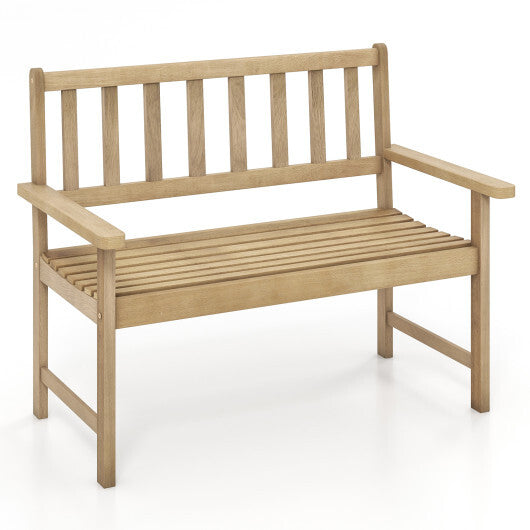 Outdoor Teak Wood Garden Bench 2-Person with Backrest and Armrests
