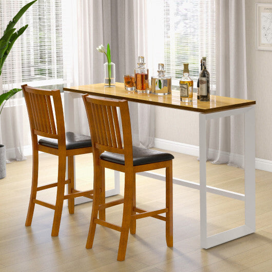 2-Piece Bar Chair Set Counter Height Bar Stool with Backrest-Walnut