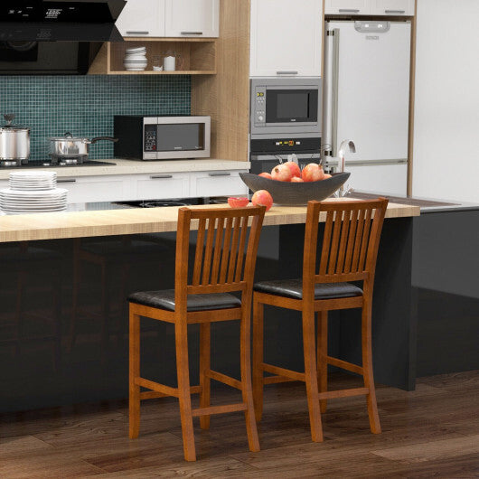 2-Piece Bar Chair Set Counter Height Bar Stool with Backrest-Walnut