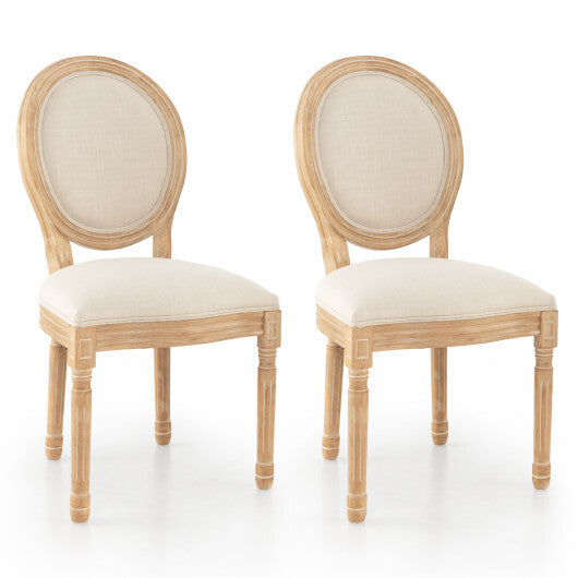 Rubber Wood Kitchen French Dining Chair Set of 2 with Sponge Padding and Round Backrest-Beige