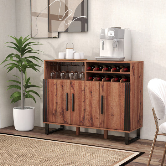 Home Wine Bar Cabinet with 3 Doors and Adjustable Shelves-Brown