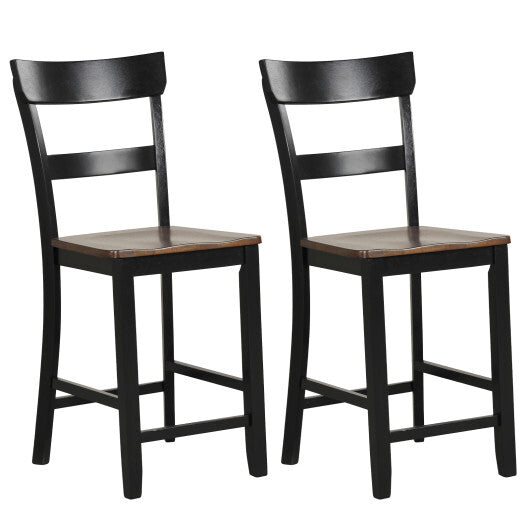 Farmhouse Dining Bar Stool Set of 2 with Solid Rubber Wood Frame-White