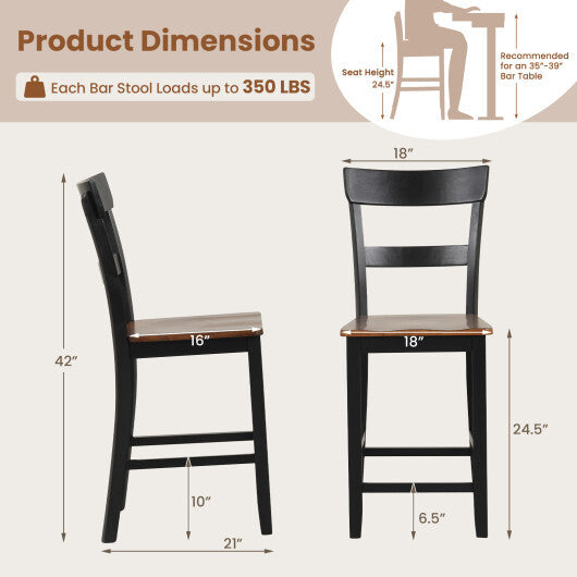 Farmhouse Dining Bar Stool Set of 2 with Solid Rubber Wood Frame-White