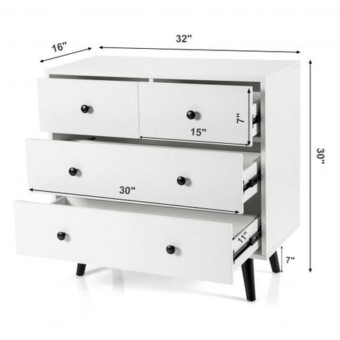 4 Drawers Dresser Chest of Drawers Free Standing Sideboard Cabinet-White