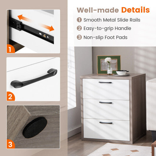 Modern Dresser Nightstand with 3 Slide-Out Drawers