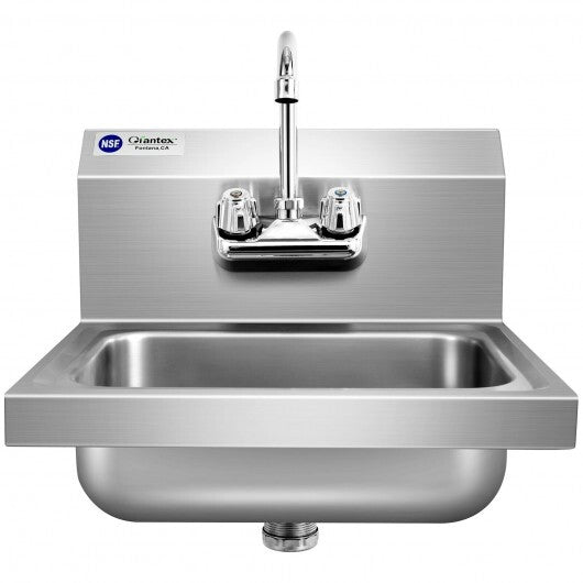 Stainless Steel Sink Wall Mount Hand Washing Sink with Faucet and Back Splash