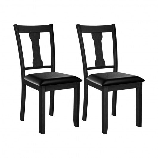 Set of 2 Dining Room Chair with Rubber Wood Frame and Upholstered Padded Seat-Black