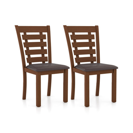 Wooden Dining Chairs Set of 2 with Upholstered Seat and Rubber Wood Frame-Brown