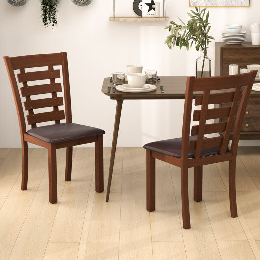 Wooden Dining Chairs Set of 2 with Upholstered Seat and Rubber Wood Frame-Brown