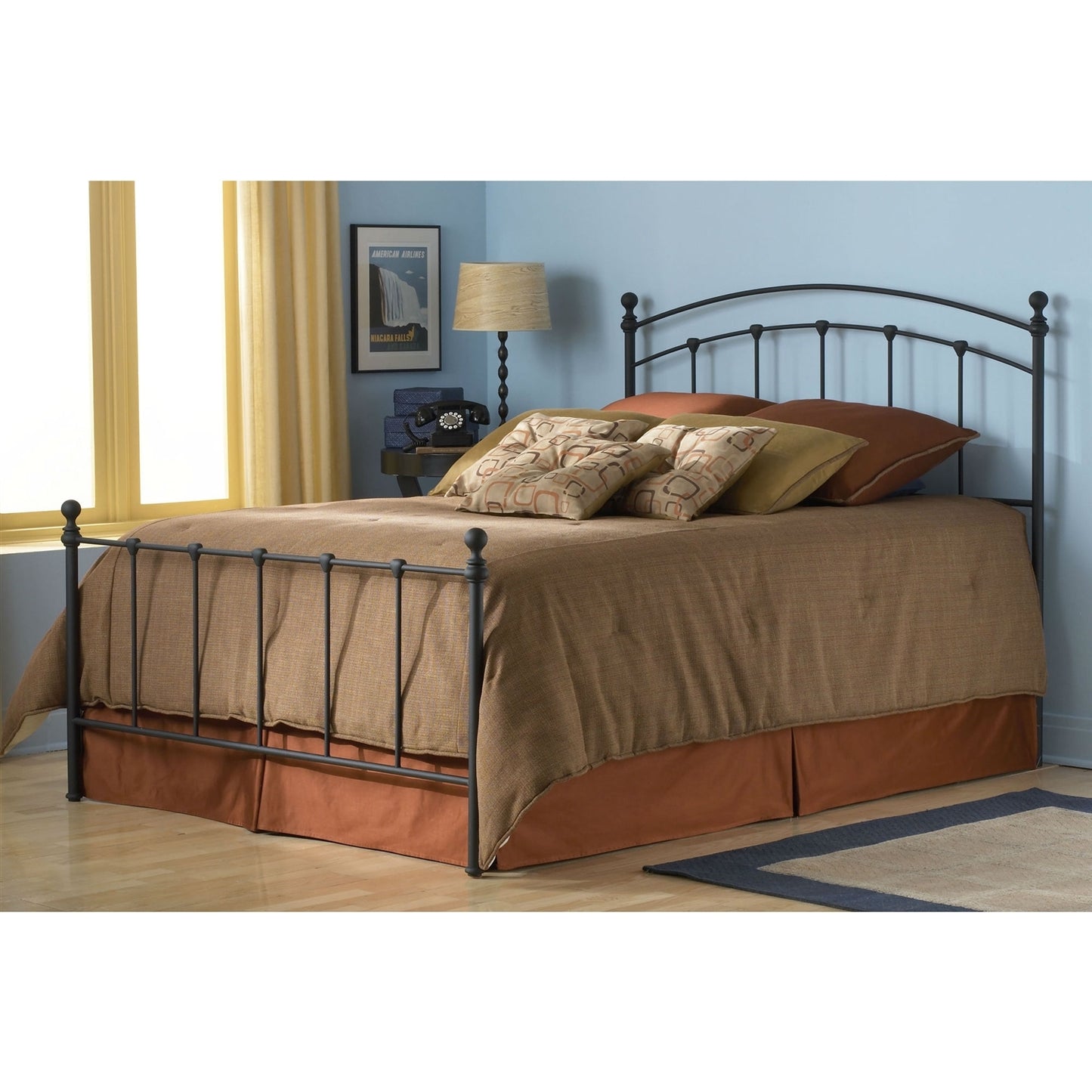 King size Matte Black Metal Bed with Headboard and Footboard