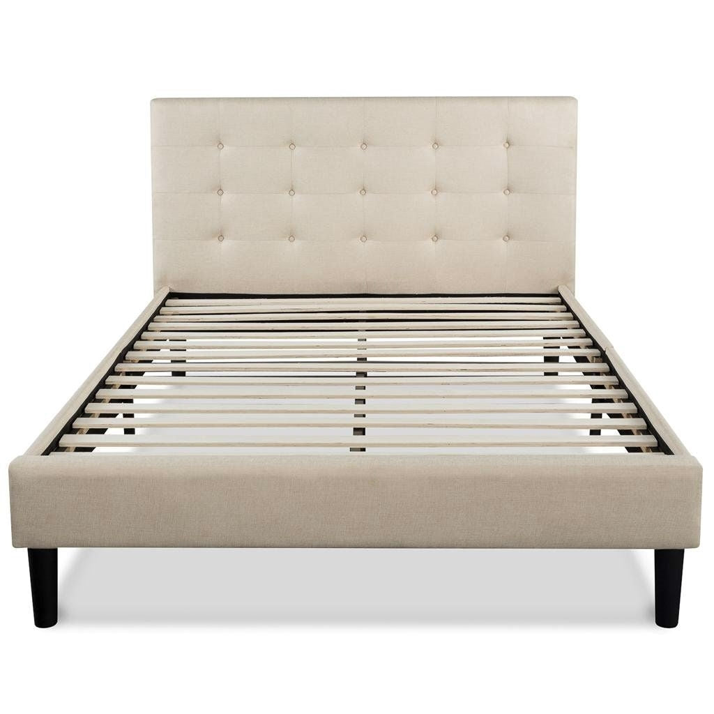 King size Upholstered Platform Bed Frame with Button Tufted Headboard in Taupe