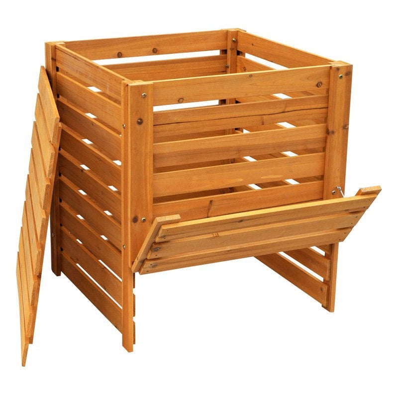 Solid Wood 90-Gallon Compost Bin with Removable Top and Hinged Side Panel