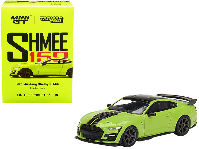 Ford Mustang Shelby GT500 Grabber Lime Green with Black Top and Stripes "Shmee150 Collection" "Collaboration Model" 1/64 Diecast Model Car by True Scale Miniatures & Tarmac Works