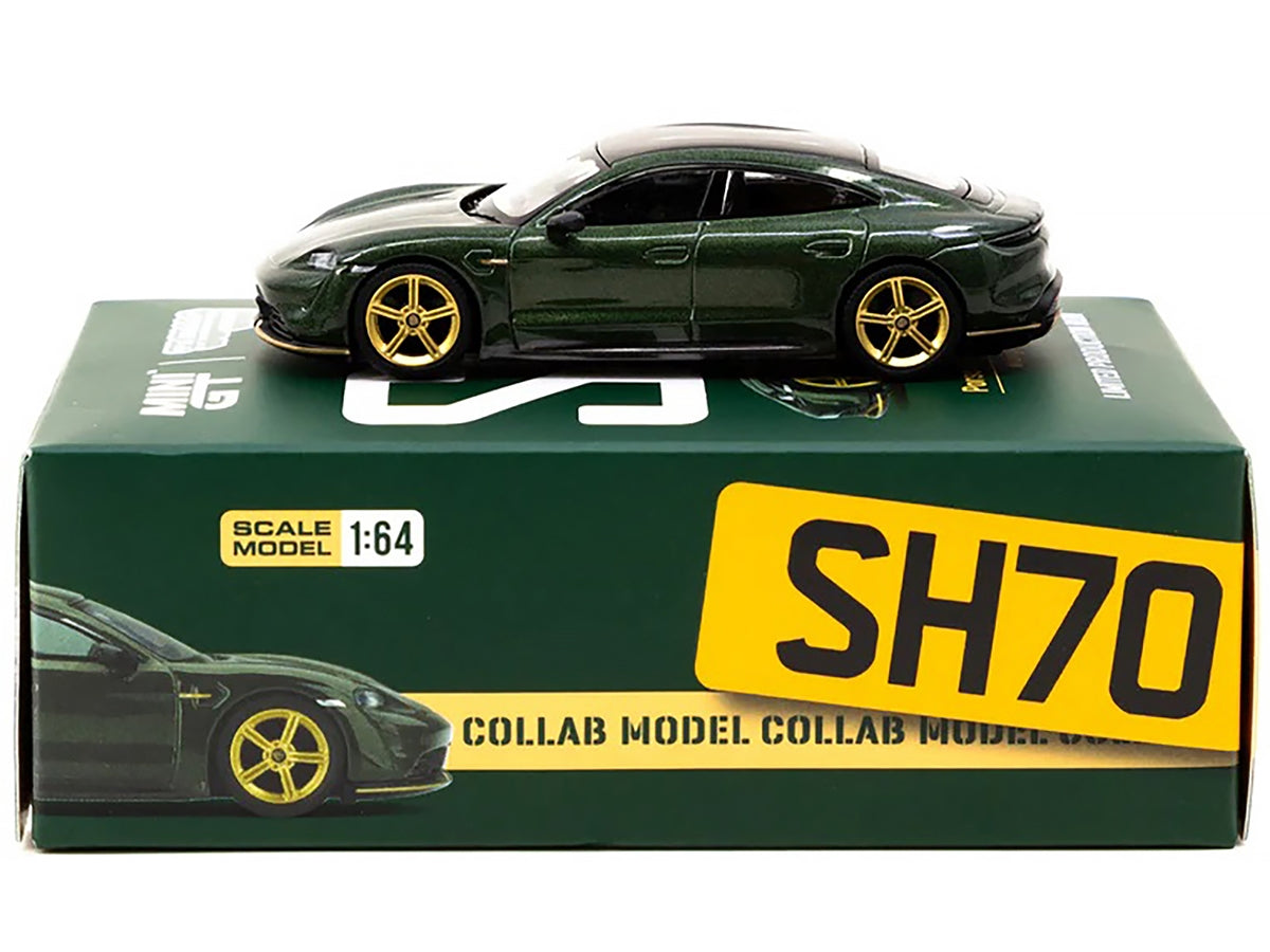 Porsche Taycan Turbo S Midnight Green Metallic with Black Top and Gold Wheels "Shmee150 Collection" "Collaboration Model" 1/64 Diecast Model Car by True Scale Miniatures & Tarmac Works