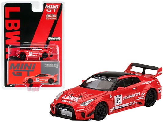 Nissan 35GT-RR Ver.1 LB-Silhouette Works GT LBWK RHD (Right Hand Drive) #35 Red with Black Top and Graphics Limited Edition to 3600 pieces Worldwide 1/64 Diecast Model Car by True Scale Minia