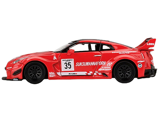 Nissan 35GT-RR Ver.1 LB-Silhouette Works GT LBWK RHD (Right Hand Drive) #35 Red with Black Top and Graphics Limited Edition to 3600 pieces Worldwide 1/64 Diecast Model Car by True Scale Minia