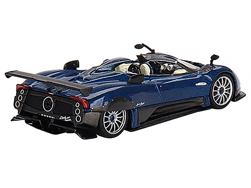 Pagani Zonda HP Barchetta Convertible Blue Tricolore Metallic and Carbon with White Interior Limited Edition to 4200 pieces Worldwide 1/64 Diecast Model Car by True Scale Miniatures