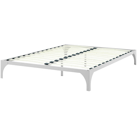 King size Modern Metal Platform Bed Frame in Silver Finish with Wood Slats