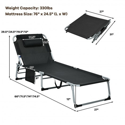 4-Fold Oversize Padded Folding Lounge Chair with Removable Soft Mattress-Black