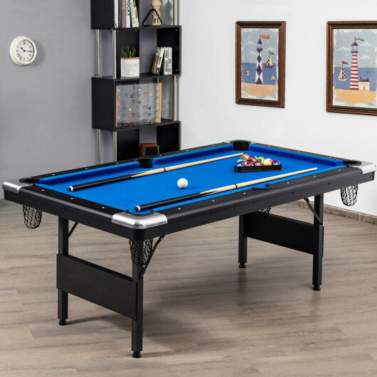 6 Feet Foldable Billiard Pool Table with Complete Set of Balls-Blue