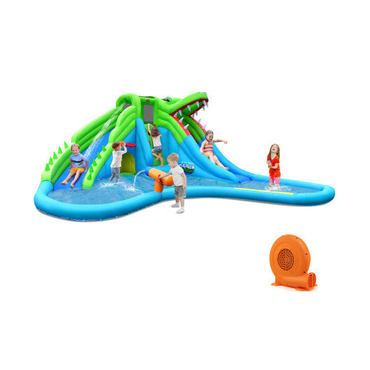 Inflatable Crocodile Style Water Slide Upgraded Kids Bounce Castle with 750W Blower