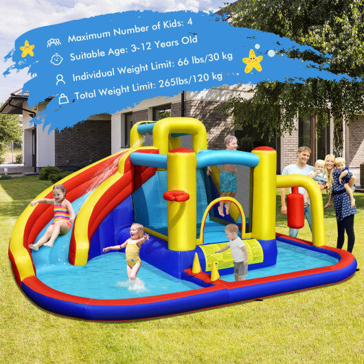 7-in-1 Inflatable Water Slide with 735W Air Blower and Splash Pool