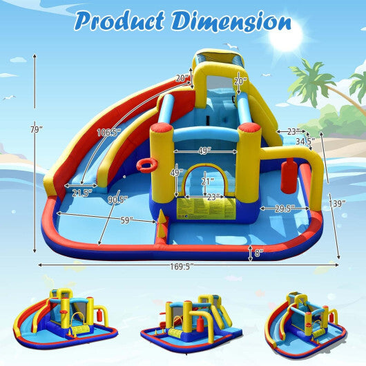 7-in-1 Inflatable Water Slide with 735W Air Blower and Splash Pool