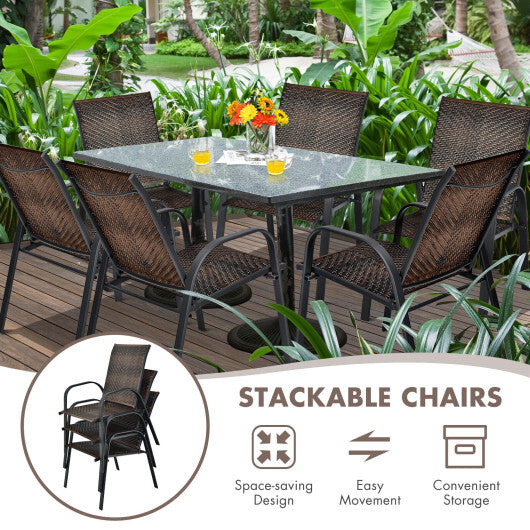 Set of 6 Outdoor PE Wicker Stackable Chairs with Sturdy Steel Frame-Gray