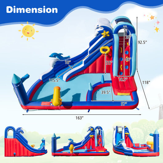 6-In-1 Inflatable Water Park with Climbing Wall Splash Pool (Without Blower)