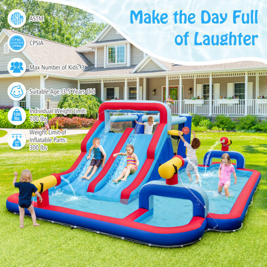 Inflatable Bounce House with 2 Water Slides and 3 Water Cannons with 950W Blower