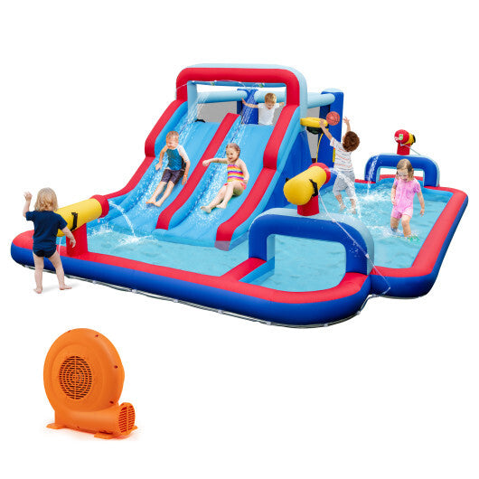 Inflatable Bounce House with 2 Water Slides and 3 Water Cannons With 750W Blower