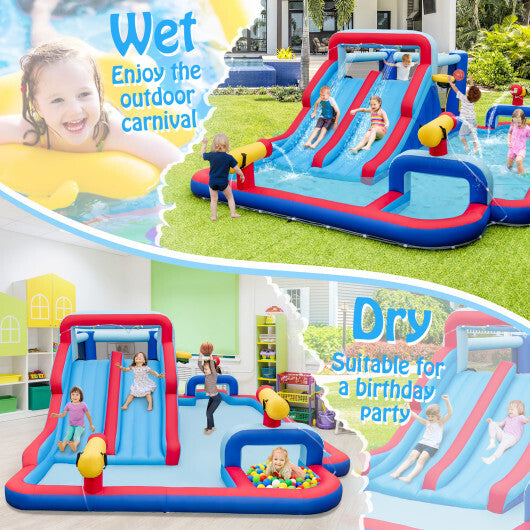 Inflatable Bounce House with 2 Water Slides and 3 Water Cannons With 750W Blower