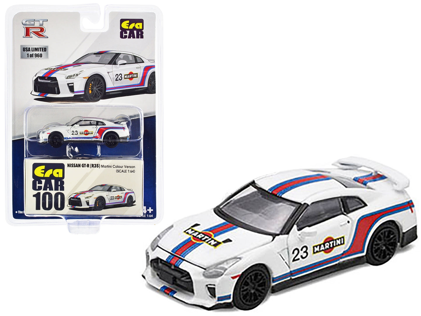 Nissan GT-R (R35) #23 White with Blue and Red Stripes "Martini Racing" Limited Edition to 960 pieces Worldwide 1/64 Diecast Model Car by Era Car