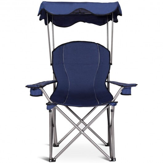 Portable Folding Beach Canopy Chair with Cup Holders-Blue