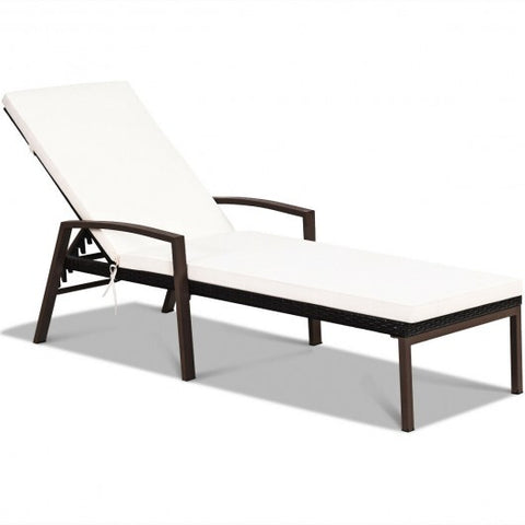 Patio Rattan Lounge Chaise Recliner with Back Adjustable Cushioned