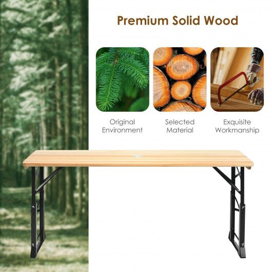 66.5 Inch Outdoor Wood Folding Picnic Table with Adjustable Heights