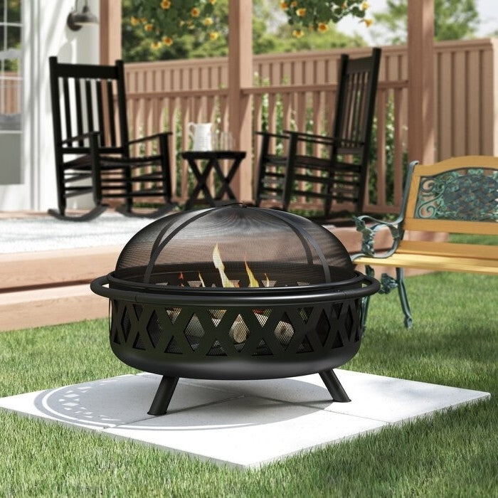 Weather Resistant Steel Wood Burning Fire Pit with Spark Screen