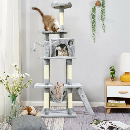 66" Cat Tree Condo Kitten Multi-Level Activity Center-Gray