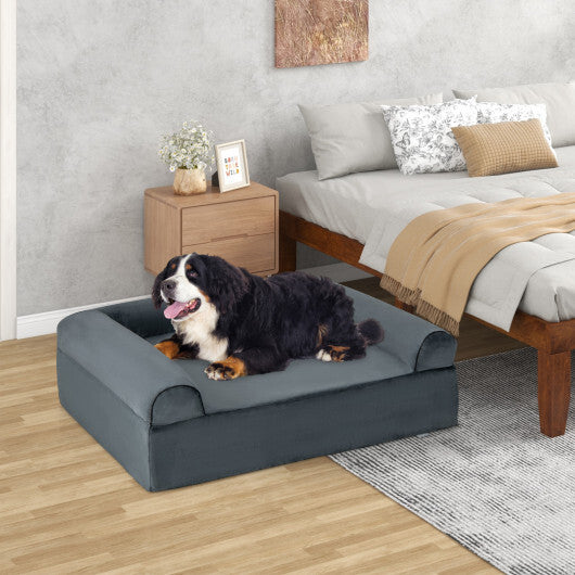 Orthopedic Dog Bed Memory Foam Pet Bed with Headrest for Large Dogs-Grey