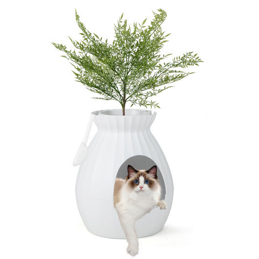 Smart Plant Cat Litter Box with Electronic Odor Removal and Sterilization-White