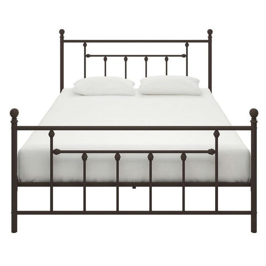 Queen Metal Platform Bed Frame with Headboard and Footboard in Bronze Finish