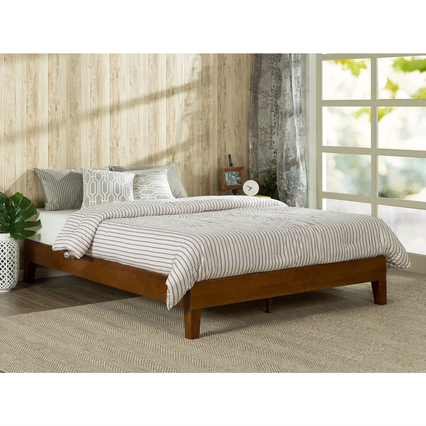 Queen size Solid Wood Low Profile Platform Bed Frame in Cherry Finish