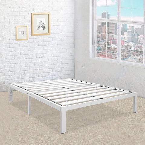 Queen size Heavy Duty Metal Platform Bed Frame in White