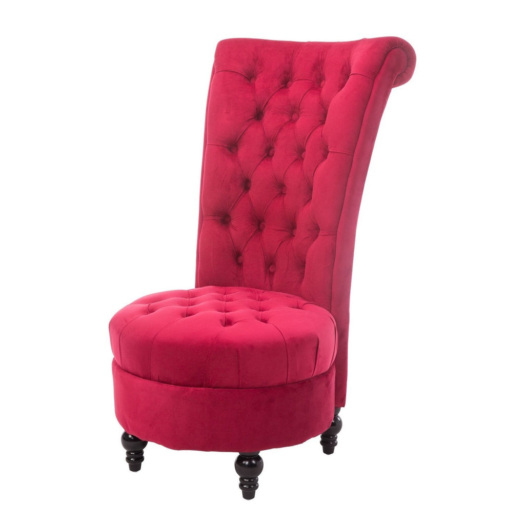 Red Tufted High Back Plush Velvet Upholstered Accent Low Profile Chair