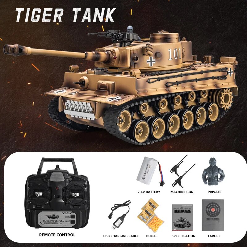 RC Tank Large 44Cm Remote Control Tank with Alloy Track Bullet Shotting Battle Tanks Electric Military Army Toys for Boys Gift