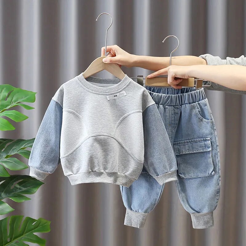 Kids Boys Sweater Suit Spring Autumn Clothing Children's Fashion Sportswear Suit Children's Clothing Boy's Baby Top Pants 2PCS