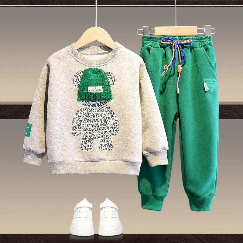 Children Spring Autumn Clothes Sets for Boys Pullover+Pants 2pcs Outfits Cartoon Bear Sweater and Trousers Suit Kids Loungewear