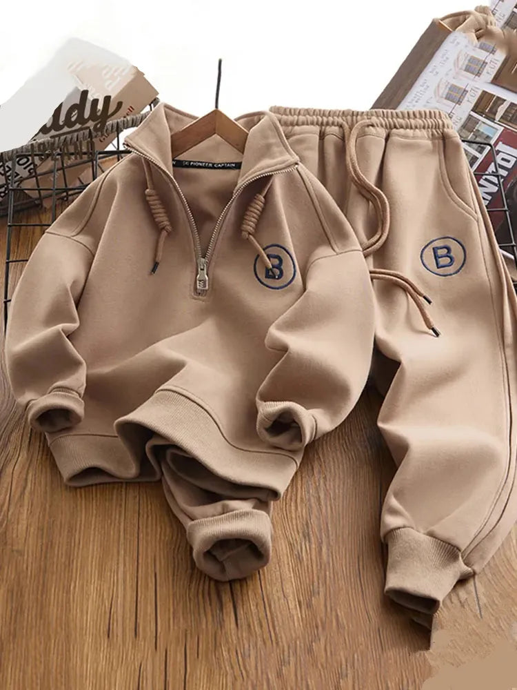 Thick Sweatshirts Children 2 Piece Sets Casual Pullover Long Sleeve Tops Boys Conjunto 2023 New Warm Sweatpants Kids Ensemble