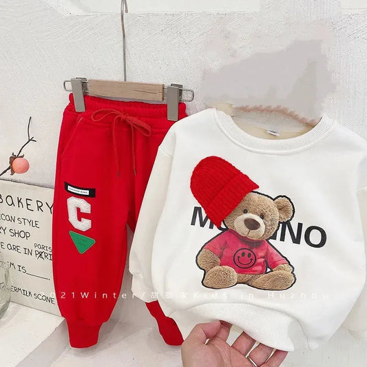 Baby Girls boy clothes spring autumn fashion children's suit baby solid color printing top+Sweatpants kids two-piece suit 1-5Y